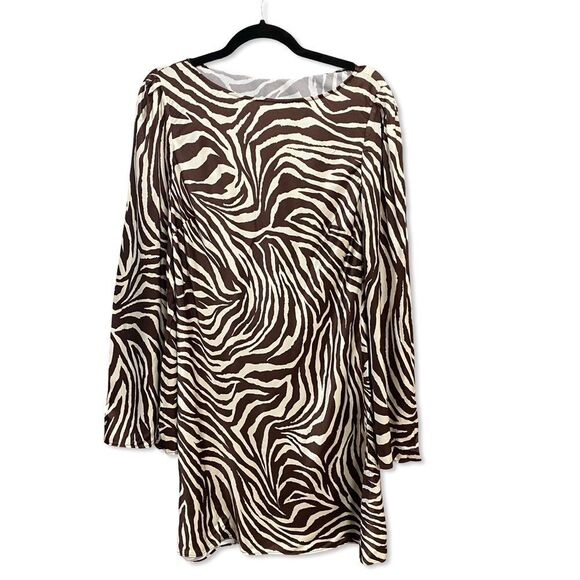 Stone Cold Fox x REVOLVE Basier Mini Dress Brown Zebra Print satin NWT L - Picture 5 of 10